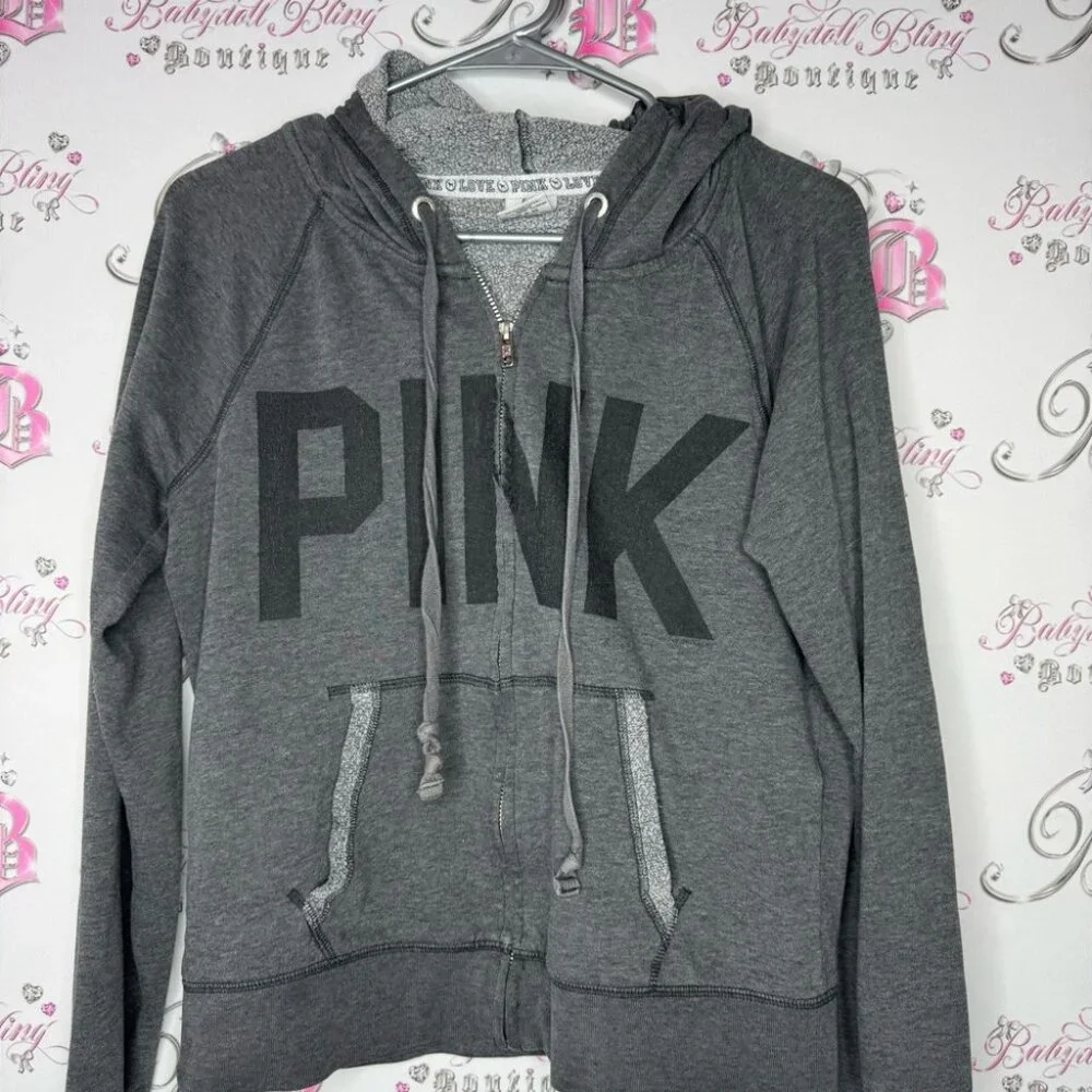 Victoria secret pink sweater hoodie ombré sunset 86 on back zip up zipper grey - Picture 7 of 11